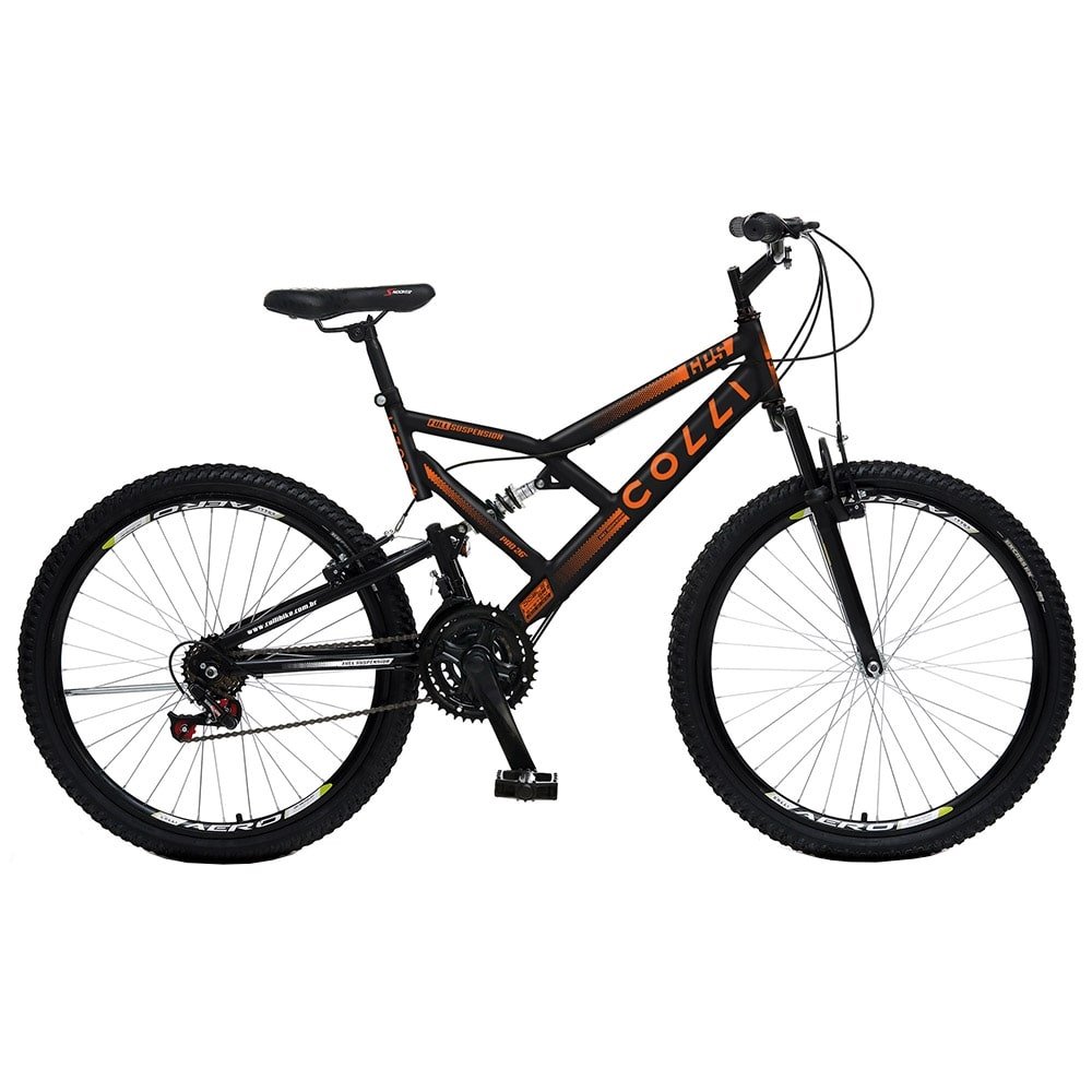 Bicicleta Juvenil Colli GPS26, Aro 26, 21 Marchas, Quadro de Aço Carbono, Freios VBrake, Dupla Suspensão, Preto