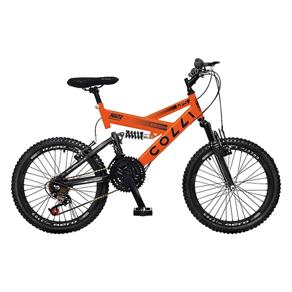 Bicicleta Infantil Colli GPS20 - Aro 20, 21 Marchas, Tamanho Quadro 14, Aço Carbono, Dupla  Suspensão, Laranja