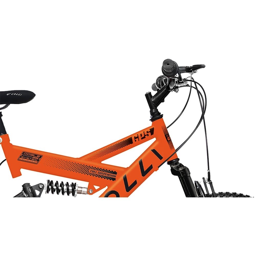 Bicicleta Infantil Colli GPS20 - Aro 20, 21 Marchas, Tamanho Quadro 14, Aço Carbono, Dupla  Suspensão, Laranja