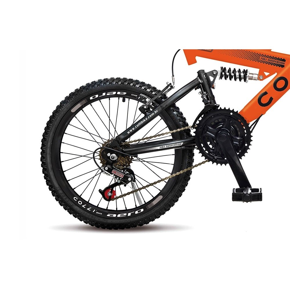 Bicicleta Infantil Colli GPS20 - Aro 20, 21 Marchas, Tamanho Quadro 14, Aço Carbono, Dupla  Suspensão, Laranja