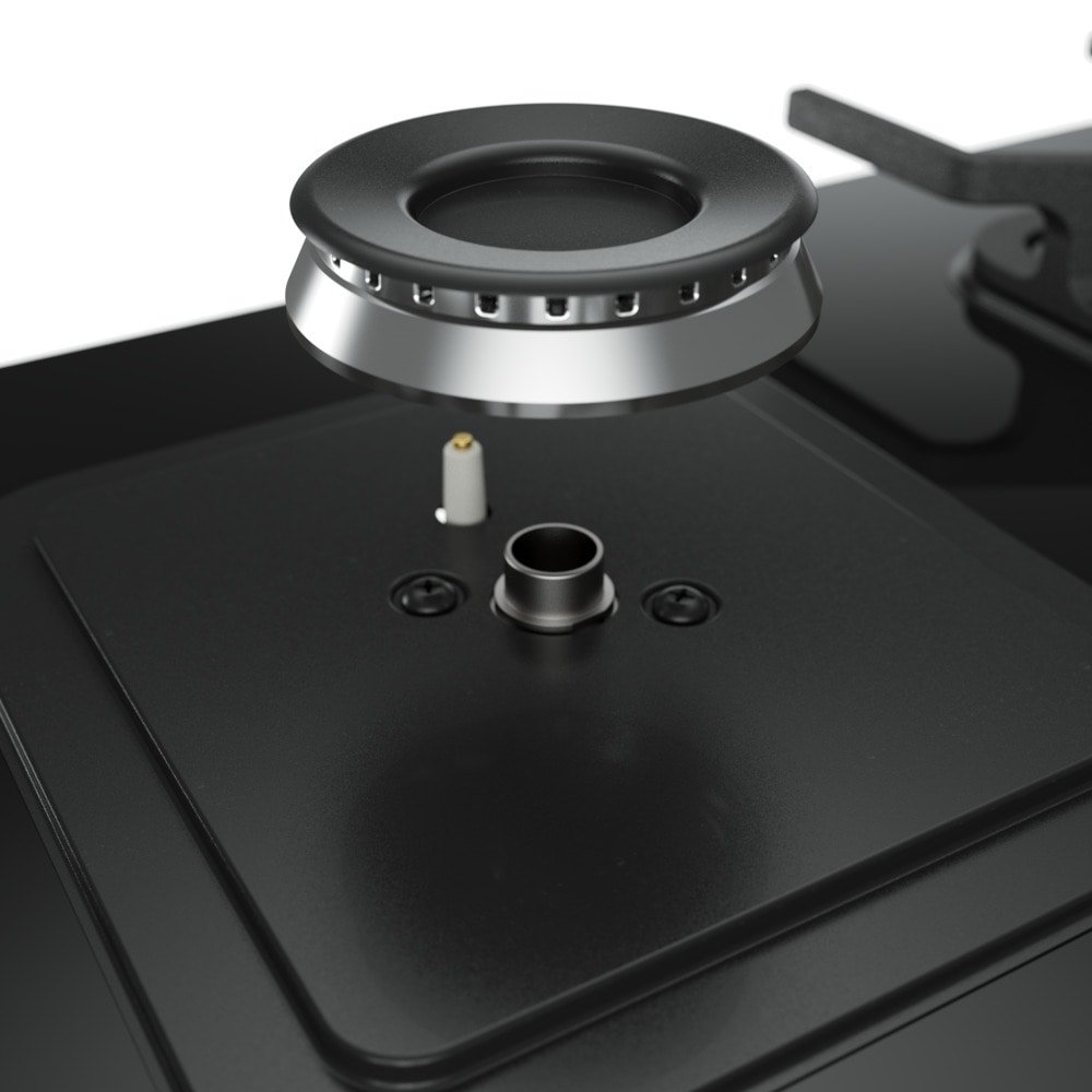 Fogão de Piso Mueller 4 Bocas Decorato Vetro - Mesa de Vidro, Acendimento Automático, Preto Fosco, Bivolt