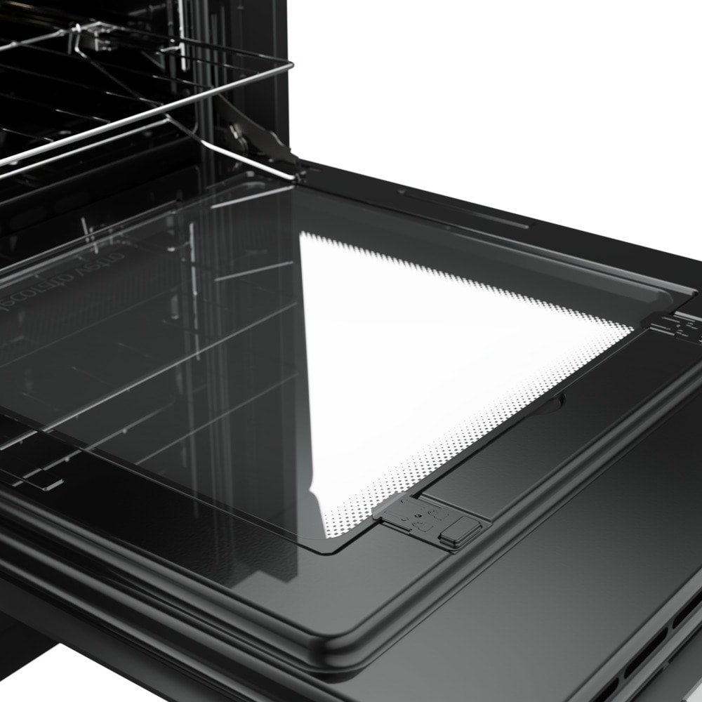 Fogão de Piso Mueller 4 Bocas Decorato Vetro - Mesa de Vidro, Acendimento Automático, Preto Fosco, Bivolt
