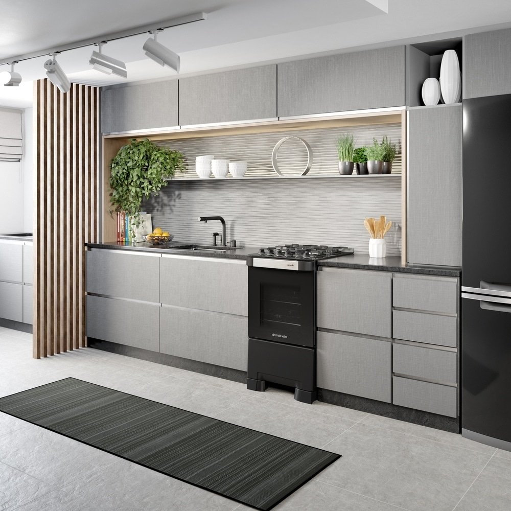 Fogão de Piso Mueller 4 Bocas Decorato Vetro - Mesa de Vidro, Acendimento Automático, Preto Fosco, Bivolt
