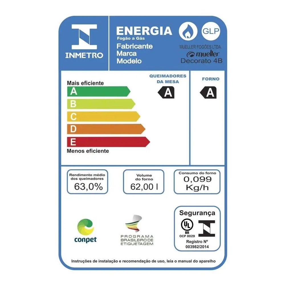Fogão de Piso Mueller 4 Bocas Decorato Vetro - Mesa de Vidro, Acendimento Automático, Preto Fosco, Bivolt