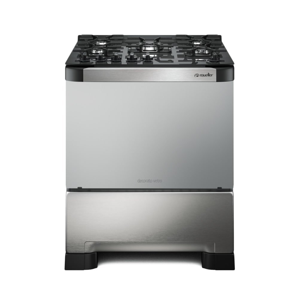 Fogão de Piso Mueller 5 Bocas Decorato Vetro, Mesa de Vidro, Acendimento Automático, Inox, Bivolt