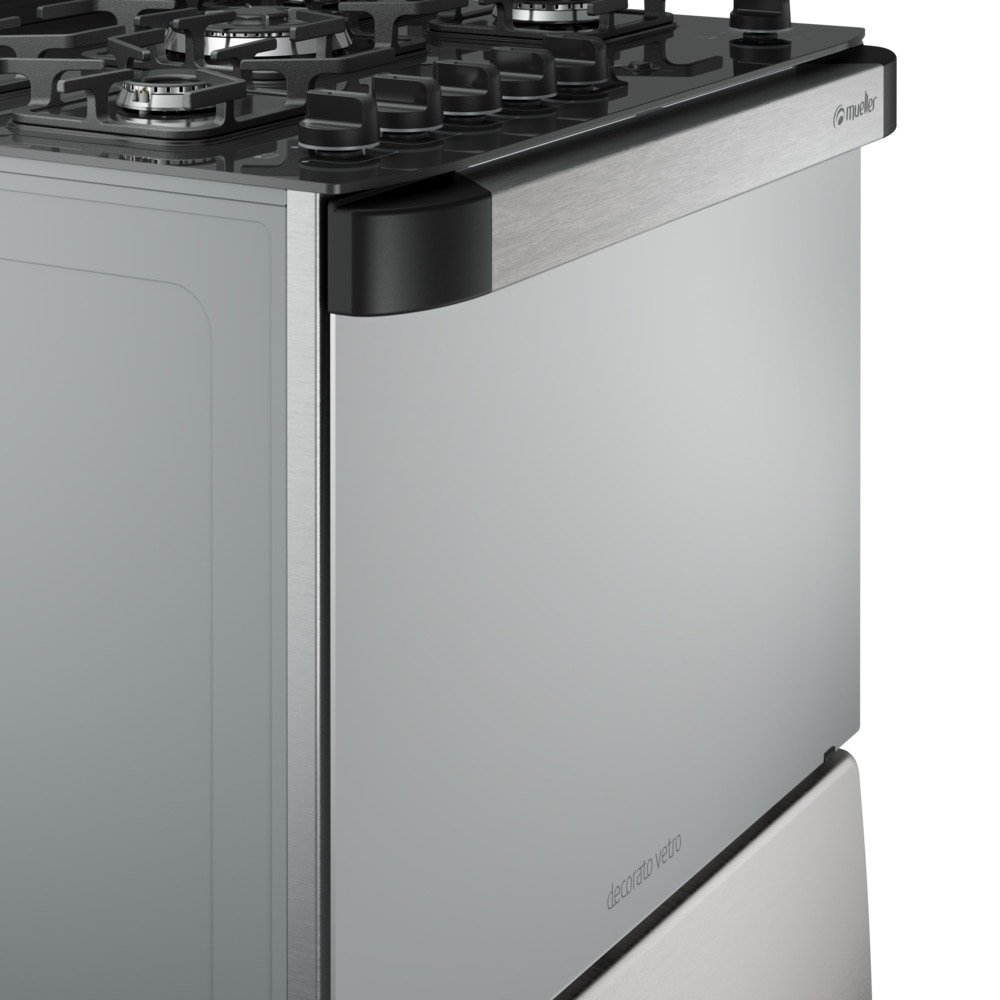 Fogão de Piso Mueller 5 Bocas Decorato Vetro, Mesa de Vidro, Acendimento Automático, Inox, Bivolt