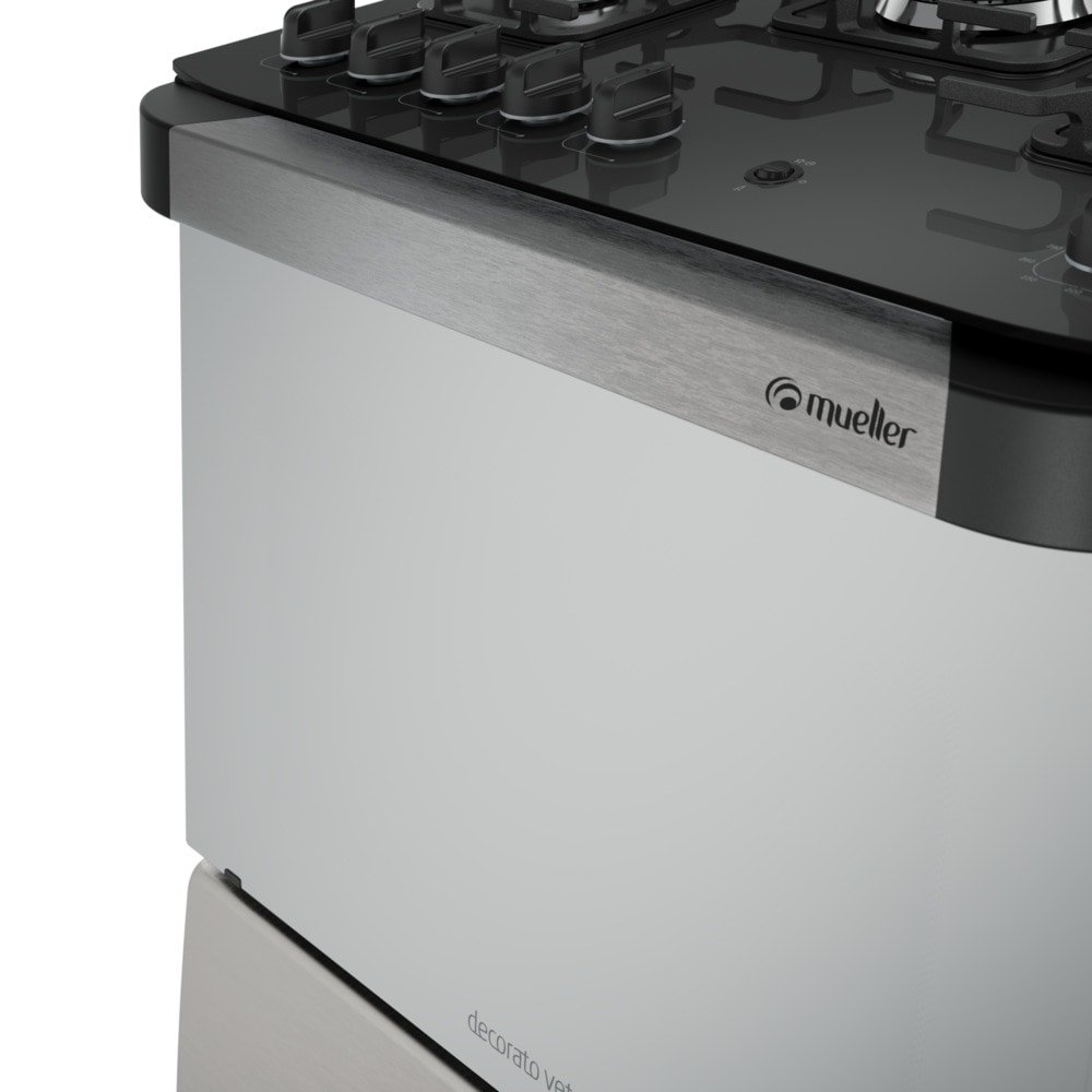 Fogão de Piso Mueller 5 Bocas Decorato Vetro, Mesa de Vidro, Acendimento Automático, Inox, Bivolt