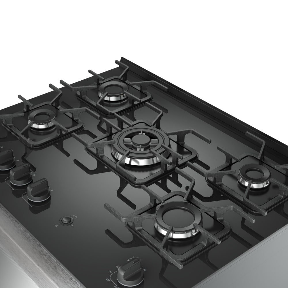 Fogão de Piso Mueller 5 Bocas Decorato Vetro, Mesa de Vidro, Acendimento Automático, Inox, Bivolt