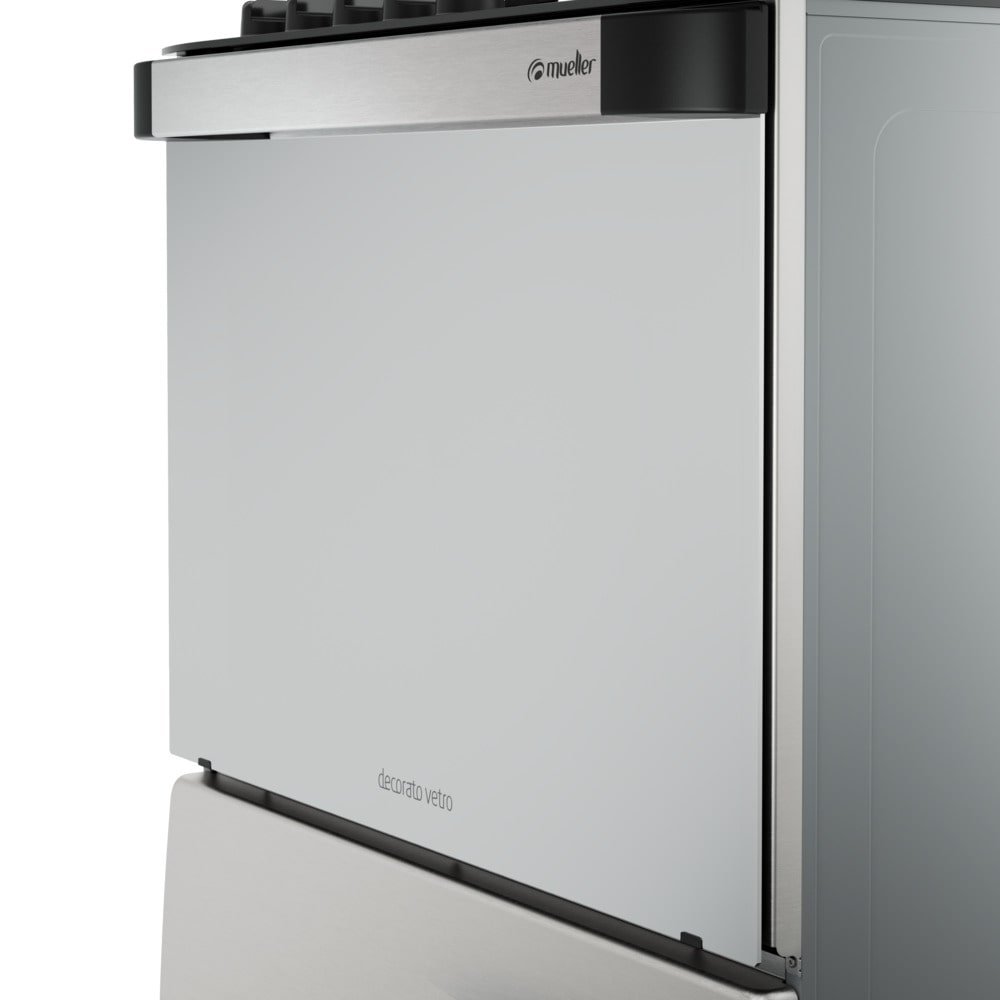 Fogão de Piso Mueller 5 Bocas Decorato Vetro, Mesa de Vidro, Acendimento Automático, Timer, Inox, Bivolt