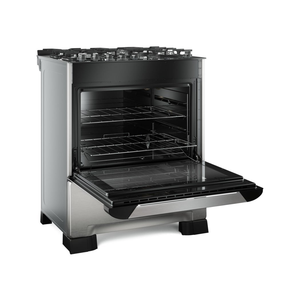 Fogão de Piso Mueller 5 Bocas Decorato Vetro, Mesa de Vidro, Acendimento Automático, Timer, Inox, Bivolt