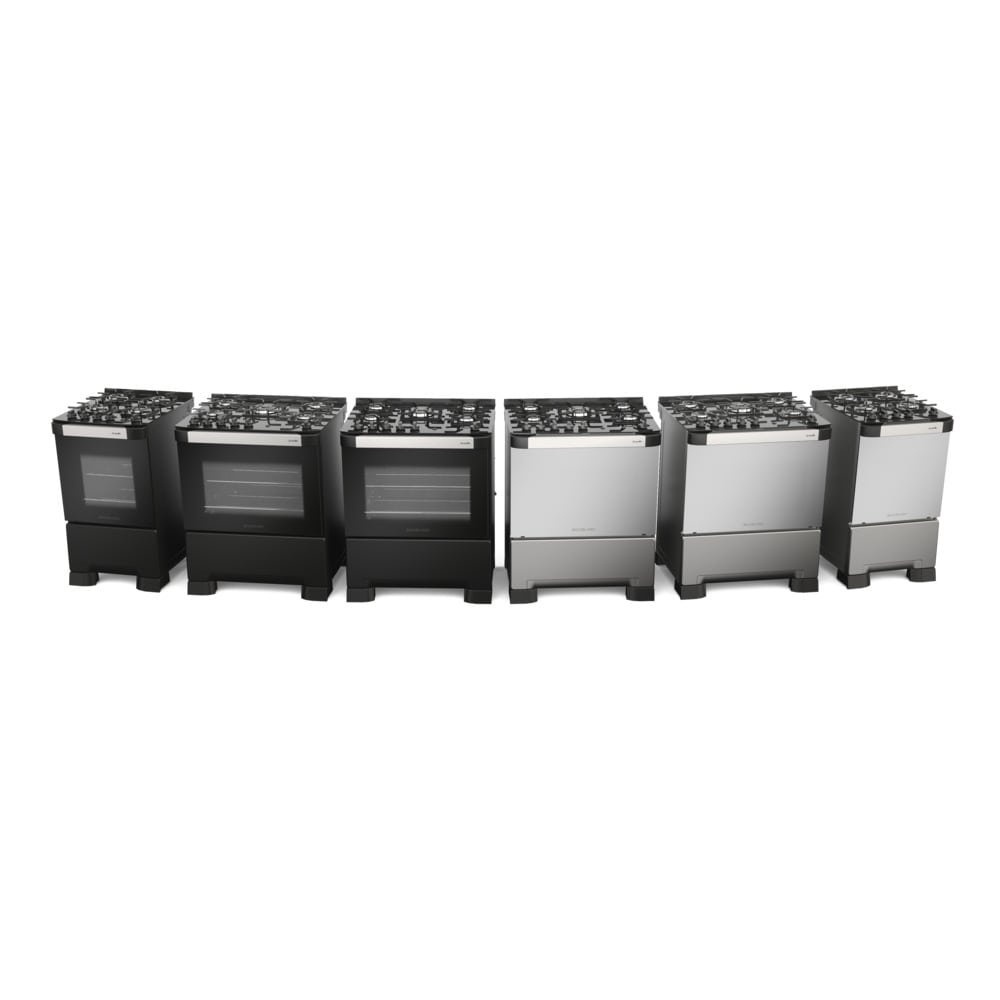 Fogão de Piso Mueller 5 Bocas Decorato Vetro, Mesa de Vidro, Acendimento Automático, Timer, Inox, Bivolt