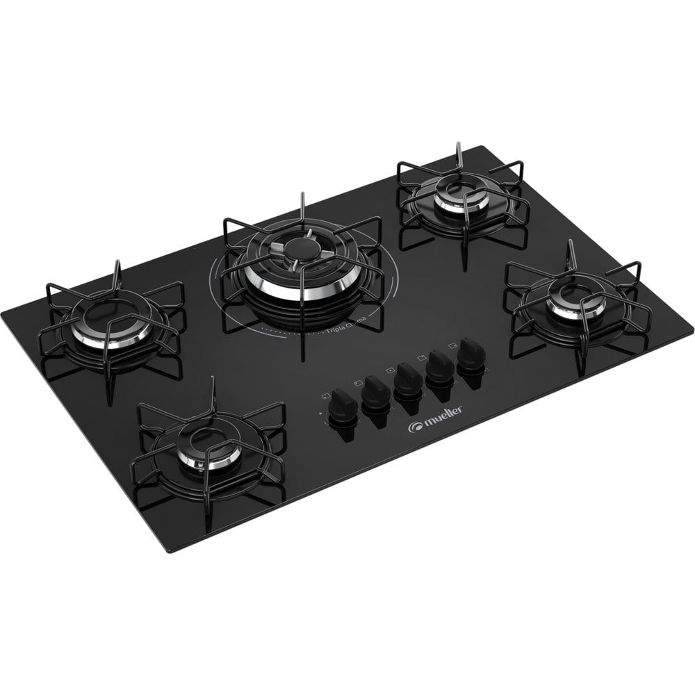 Cooktop a Gás Mueller 5 Bocas MCG135BG1, Mesa de Vidro, Acendimento Automático, Preto, Bivolt