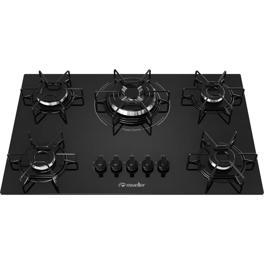 Cooktop a Gás Mueller 5 Bocas MCG135BG1, Mesa de Vidro, Acendimento Automático, Preto, Bivolt
