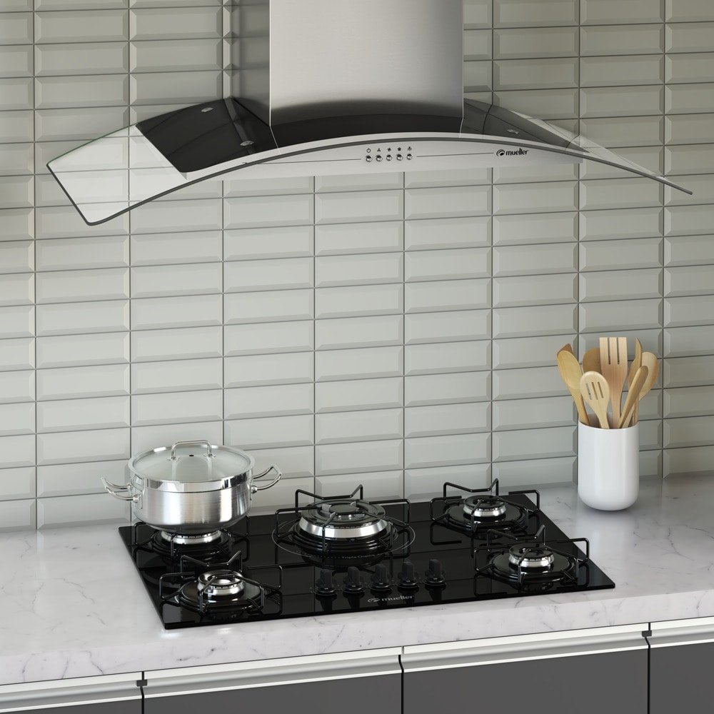 Cooktop a Gás Mueller 5 Bocas MCG135BG1, Mesa de Vidro, Acendimento Automático, Preto, Bivolt