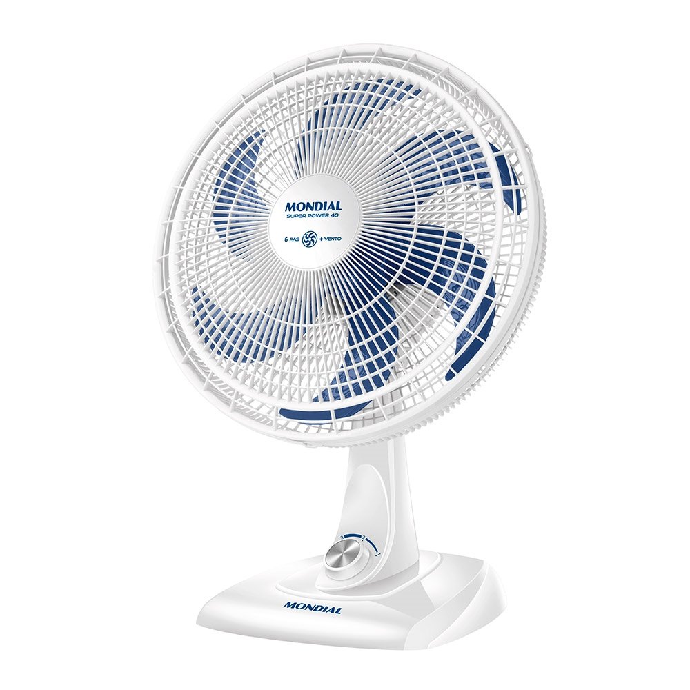 Ventilador de Mesa Mondial VSP-40-W 40cm, 6 Pás, 140W, Branco/Azul, 110V