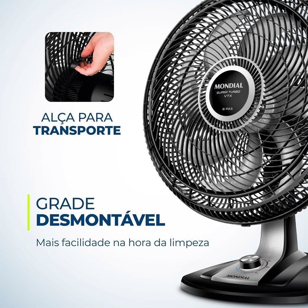 Ventilador de Mesa Mondial VTX-50 50cm, 8 Pás, 150W, Preto, 220V
