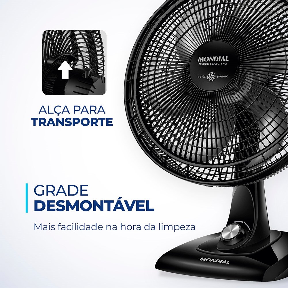 Ventilador De Mesa Mondial VSP-40-B 40cm, 6 Pás, 140W, Preto, 220V ...