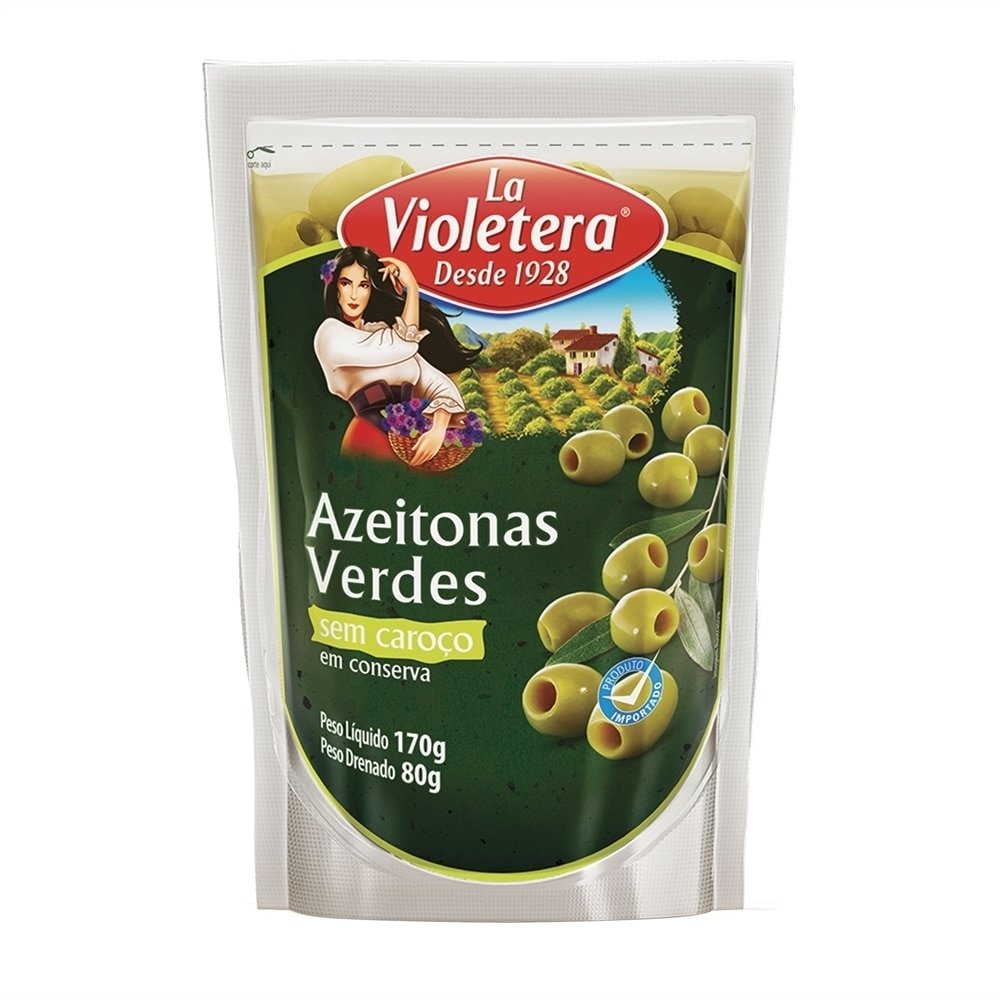 Azeitona Verde s/ Caroço Sachê 80g 20 unidades - La Violetera