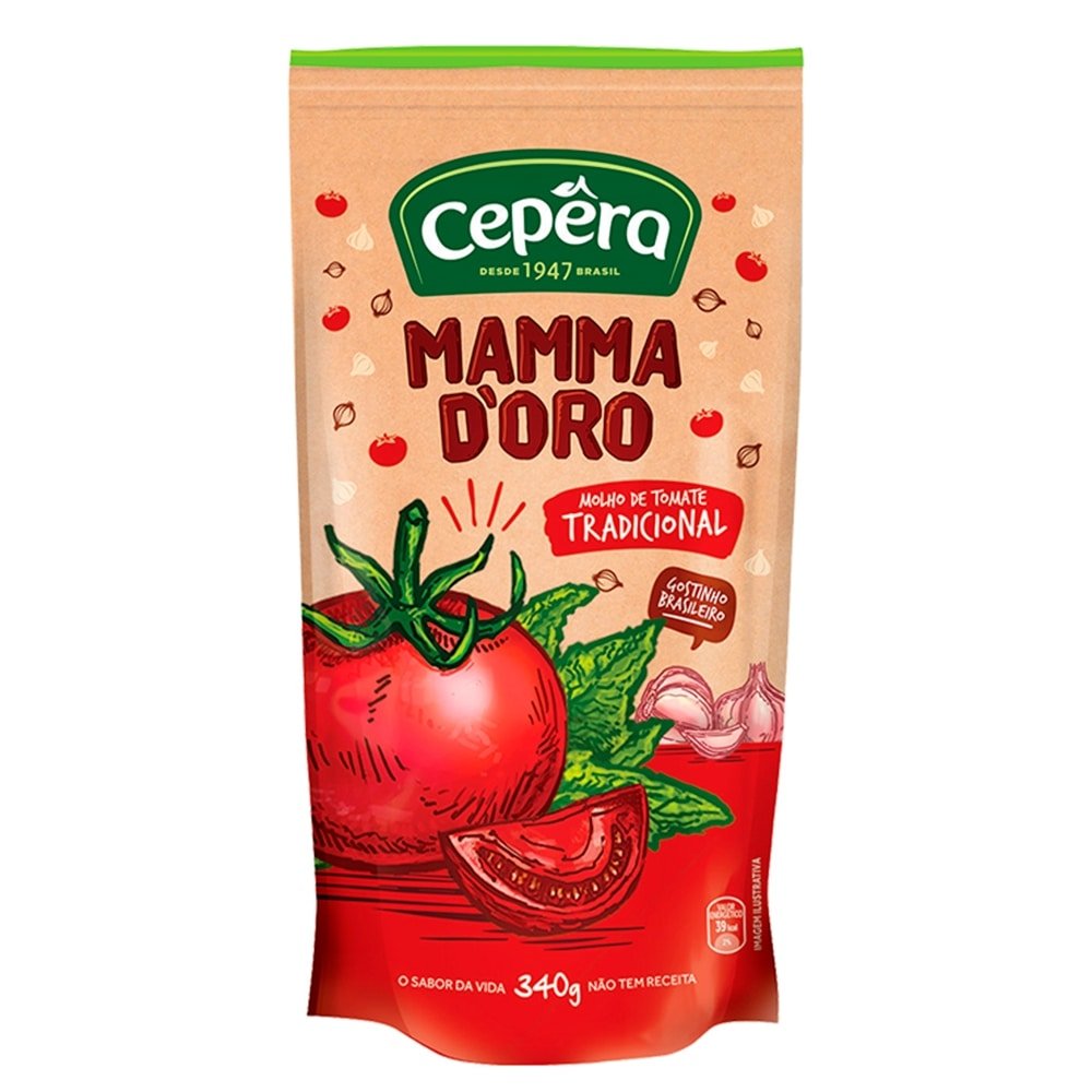 Molho de Tomate Cepêra Mamma D'oro Tradicional Sachê 340g Embalagem com 24 Unidades