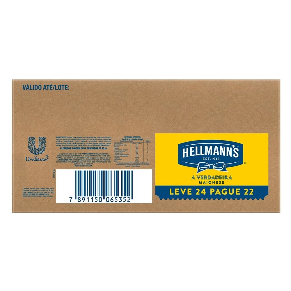 Maionese Hellmanns 200g - Embalagem com 24 Unidades