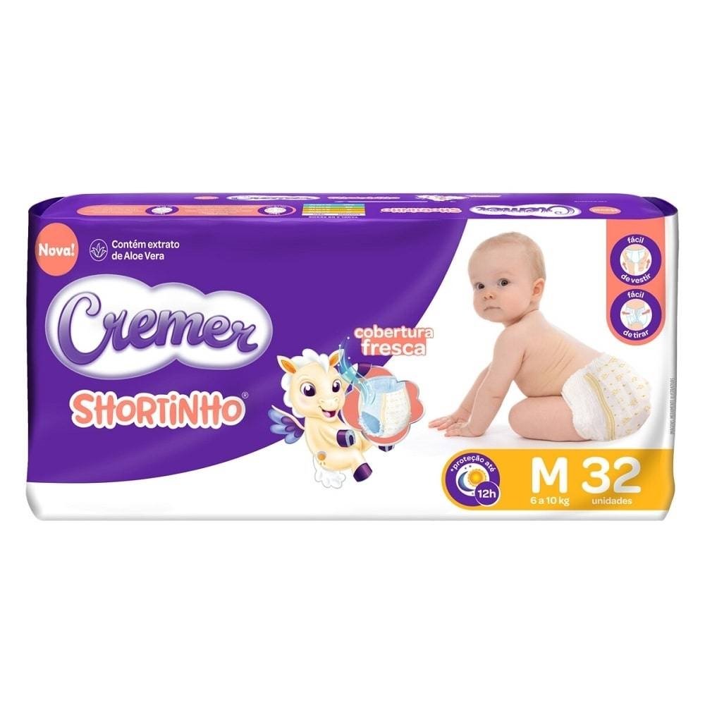 Fralda Descartável Cremer Shortinho Jumbo Tamanho M - 4 Pacotes com 32 Fraldas - Total 128 Tiras