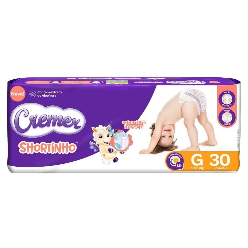 Fralda Descartável Cremer Shortinho Jumbo Tamanho G - 4 Pacotes com 30 Fraldas - Total 120 Tiras