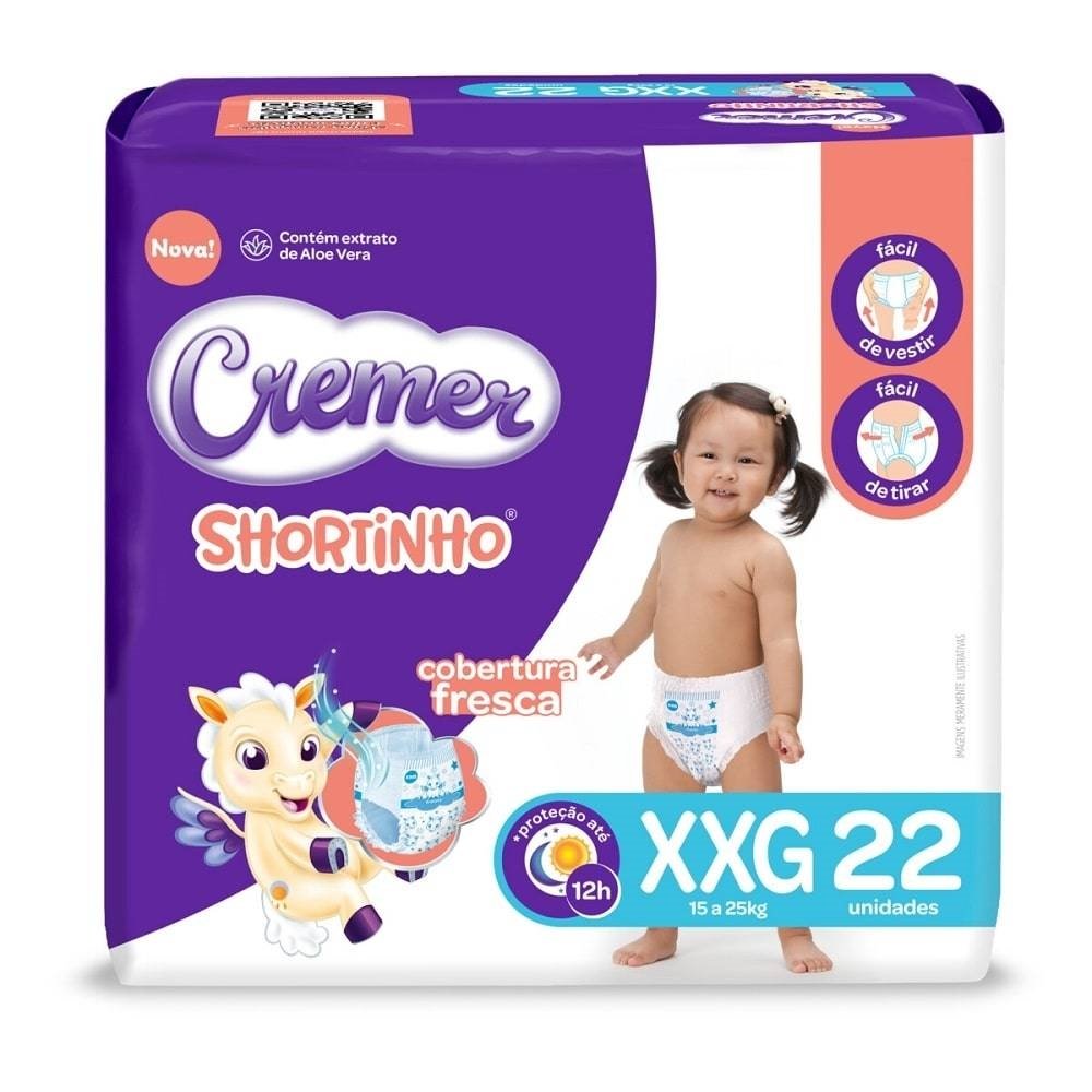Fralda Descartável Cremer Shortinho Jumbo Tamanho XXG - 4 Pacotes com 22 Fraldas - Total 88 Tiras