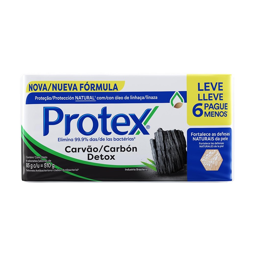 Sabonete em Barra Protex Carvão Detox 85g - Leve Mais Pague Menos - Embalagem com 6 Unidades