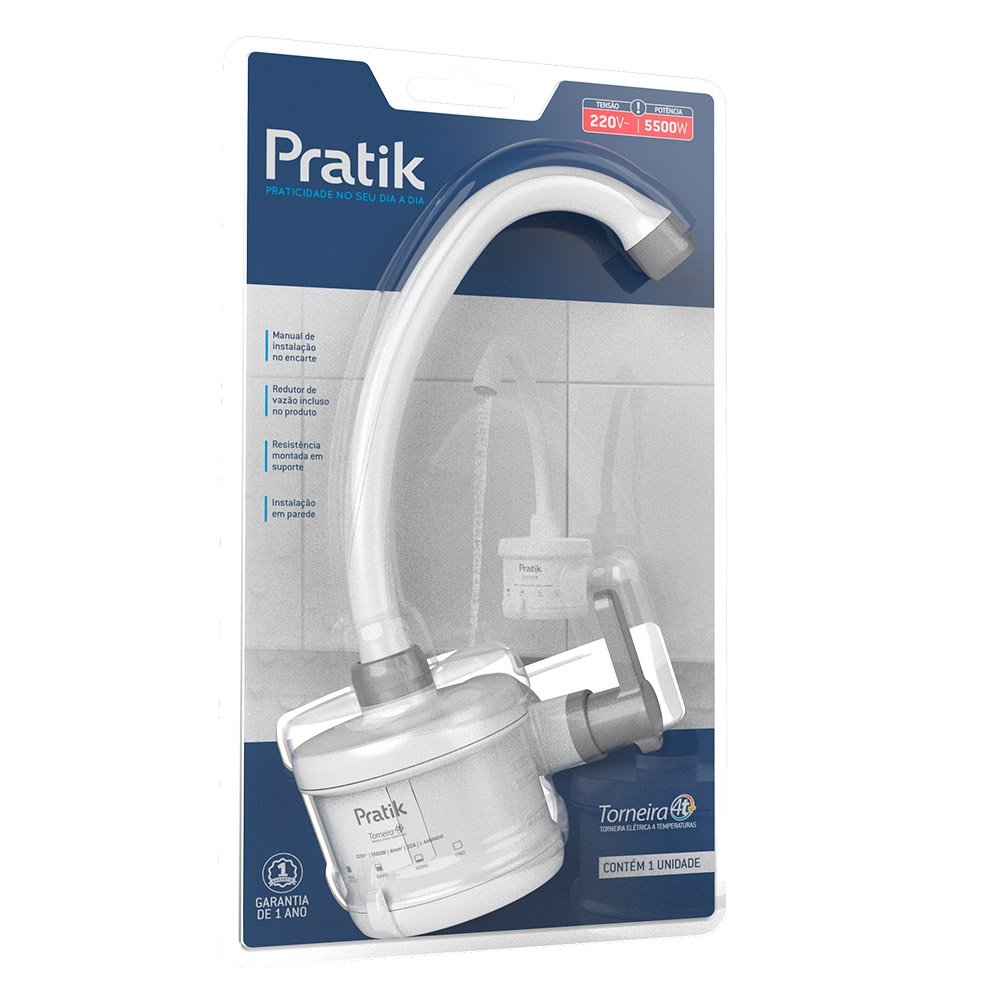Torneira Elétrica Pratik 4 Temperaturas Branca/Cromada 5500W 220V