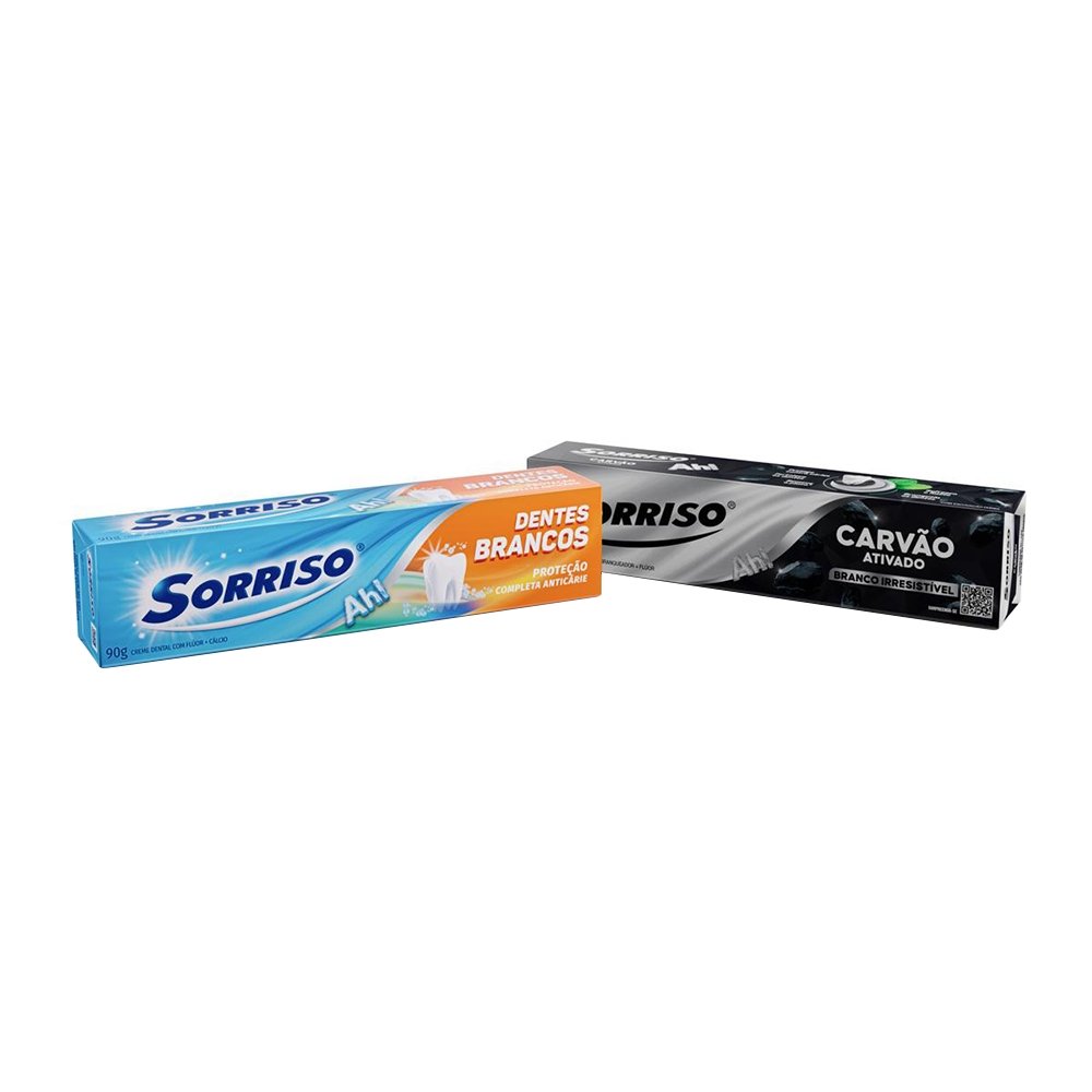 Creme Dental Sorriso Dentes Brancos 90g 12 Unidades + Creme Dental Sorriso Carvão Ativado 60g 3 Unidades