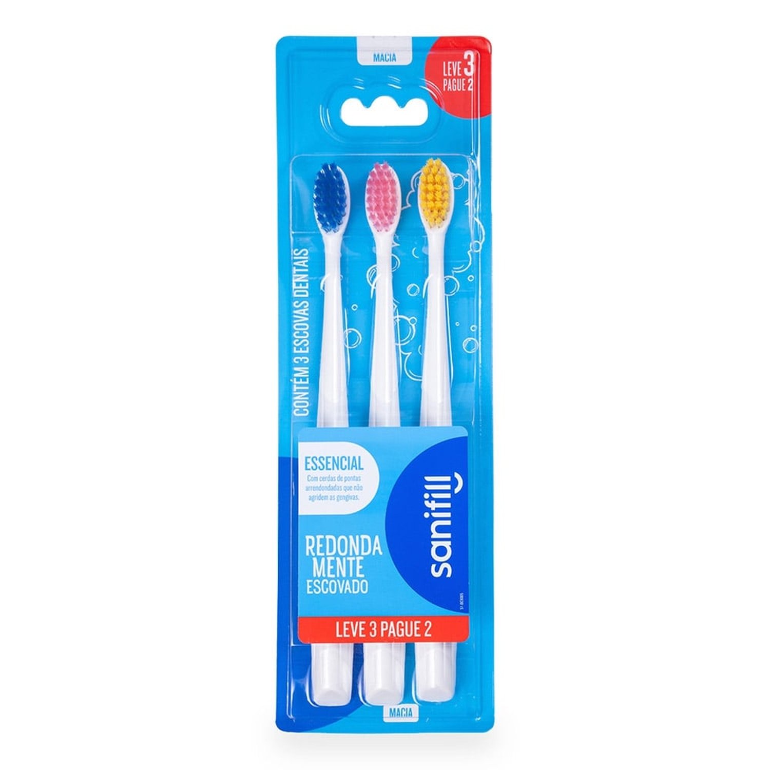 Escova Dental Sanifill Essencial Macia Embalagem com 3 Unidades