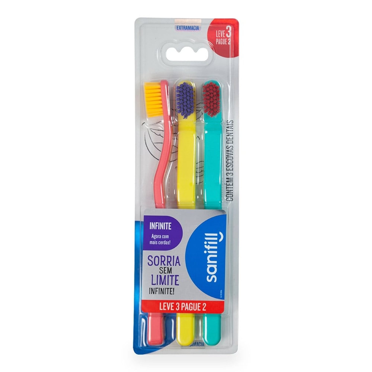 Escova Dental Sanifill Infinite Extramacia Embalagem com 3 Unidades
