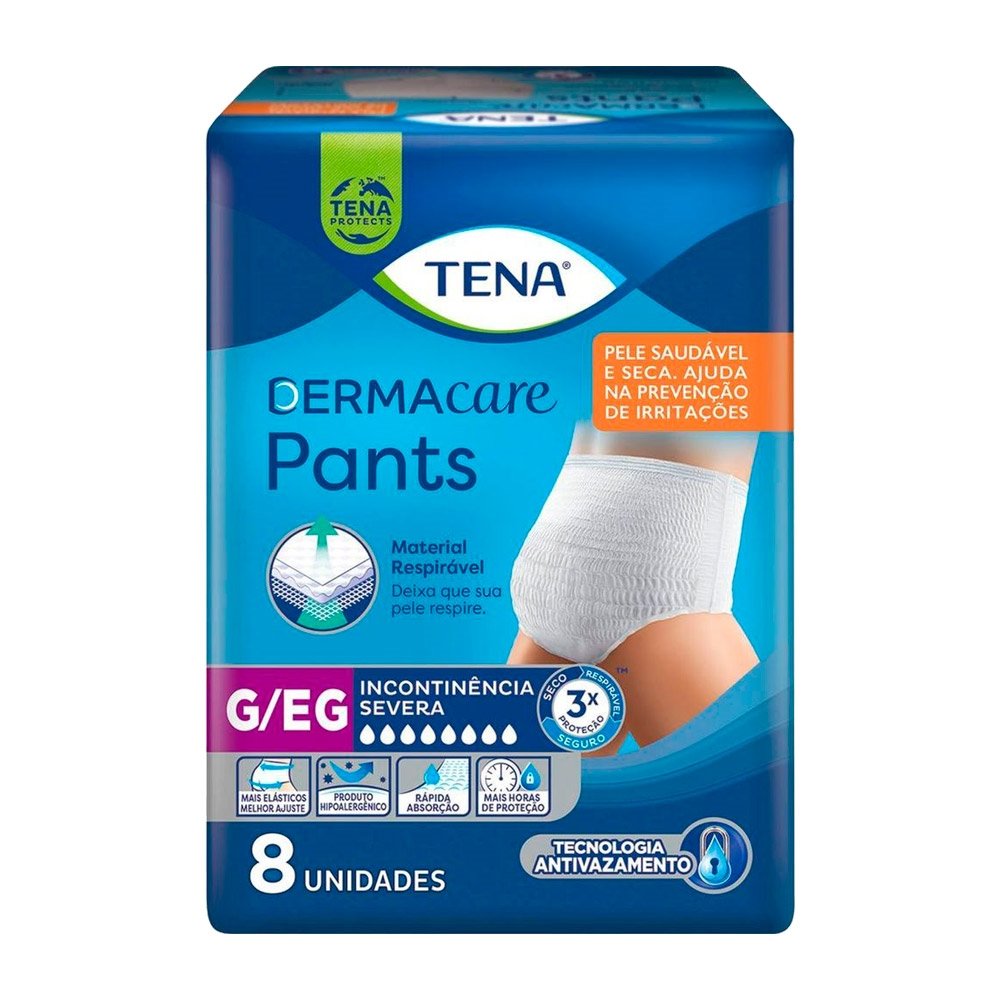 Roupa Íntima Tena Pants Ultra Dermacare Tamanho G/EG - 8 Pacotes com 8 Fraldas - Total 64 Tiras