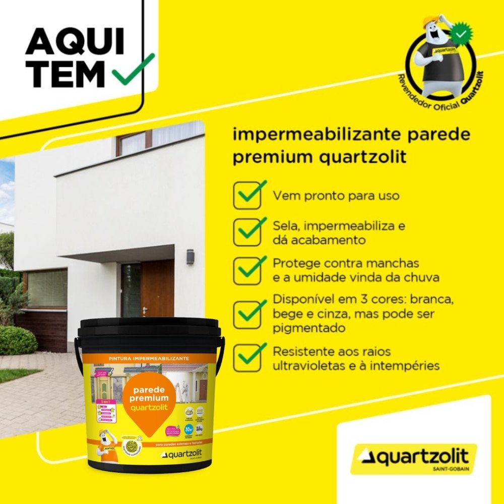 Parede Premium Quartzolit Impermeabilizante Branco Galão 3,6kg