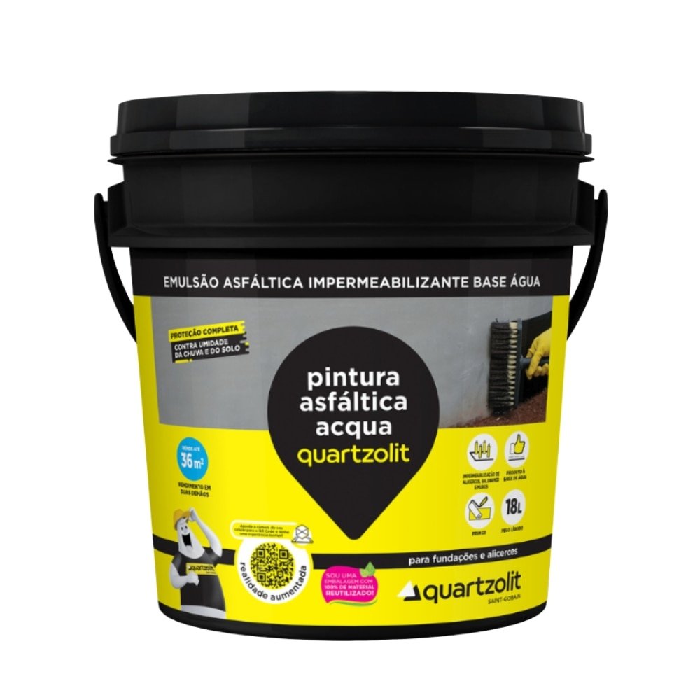 Pintura Asfáltica Acqua Quartzolit Impermeabilizante Balde 18 Litros