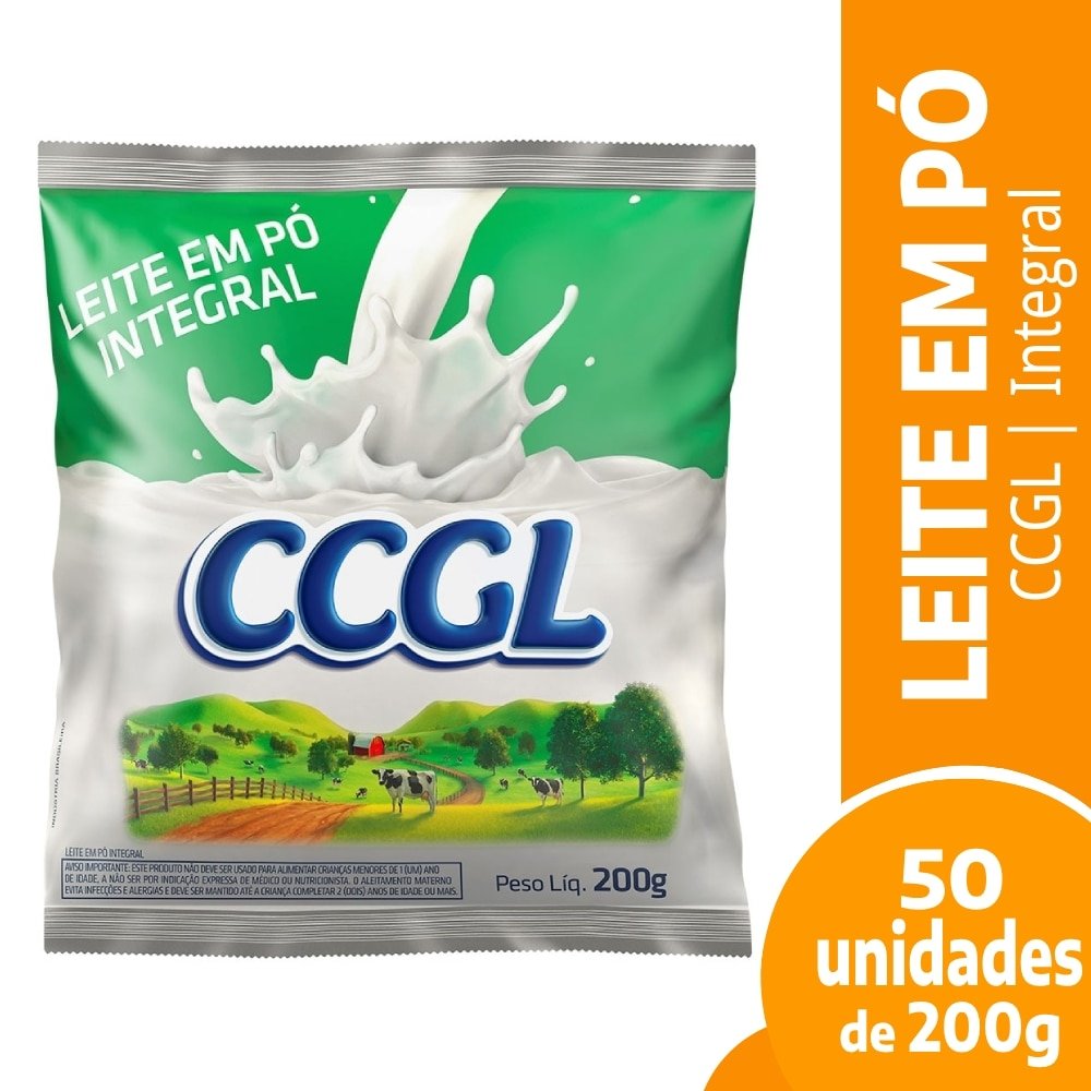 Leite em Pó CCGL Integral Sachê 200g - Embalagem com 50 Unidades