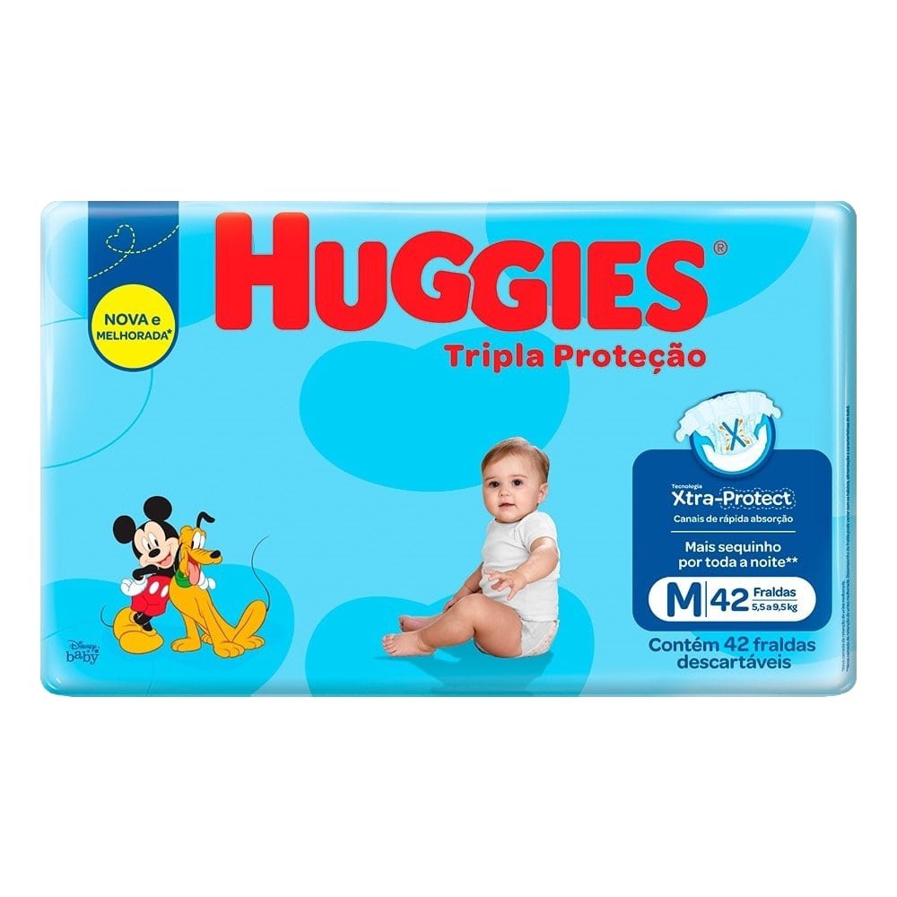 Fralda Descartável Huggies  Tripla Proteção Mega Grande Tamanho M - 9 Pacotes com 42 Fraldas - Total 378 Tiras