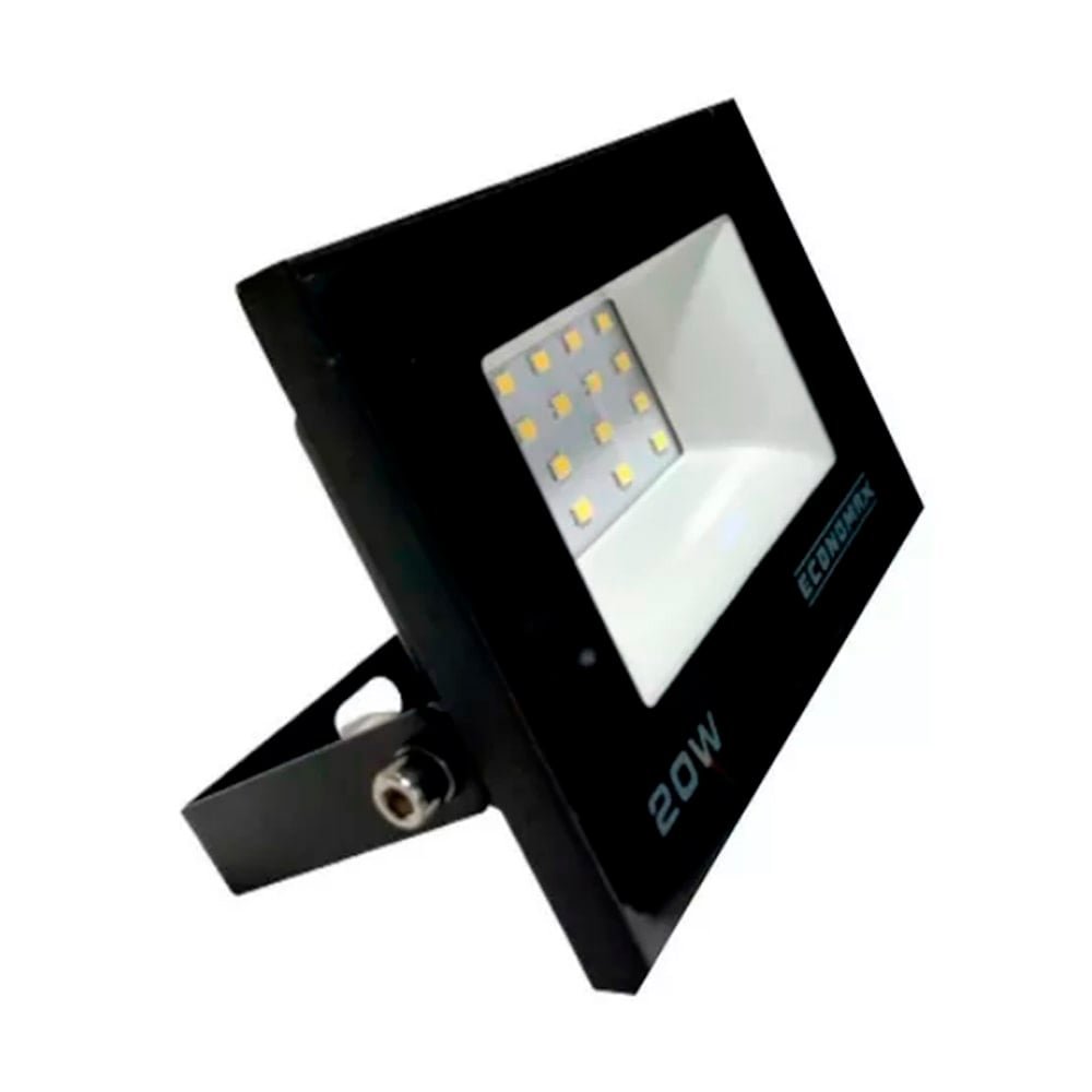Refletor Economax Led 20W Slim Preto 6,5K 1200H