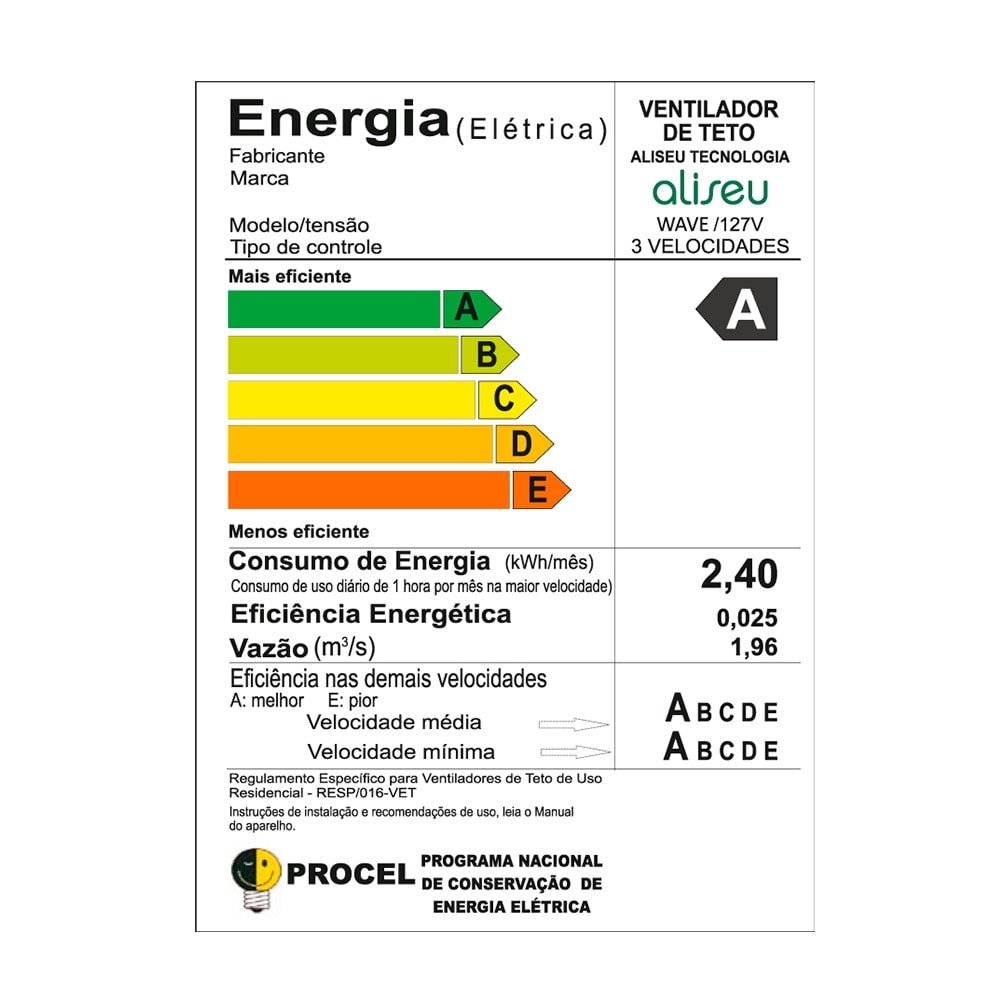 Ventilador de Teto Aliseu Wave 90cm, 3 Pás, com Luminária para 2 Lâmpadas, Branco, 110V