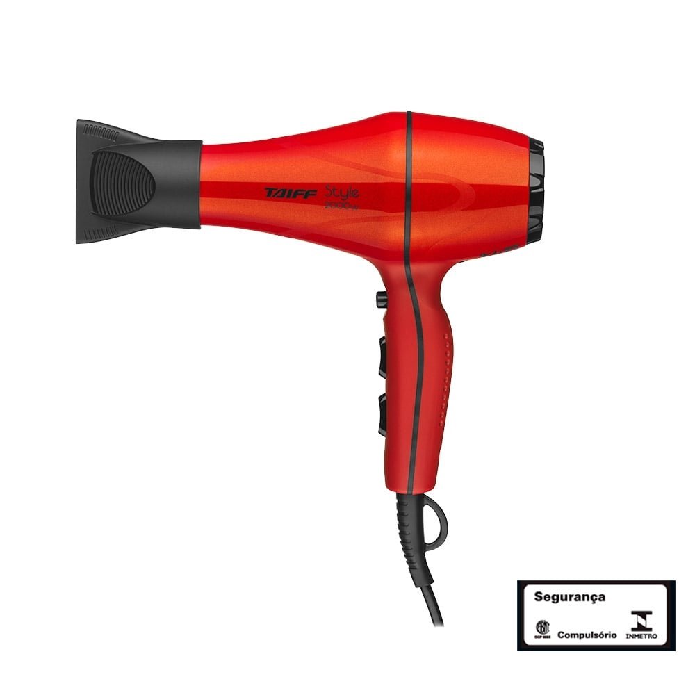 Secador de Cabelo Taiff Style, 2 Velocidades, 3 Temperaturas, Cabo de 1,8m, 2000W, Vermelho, 220V