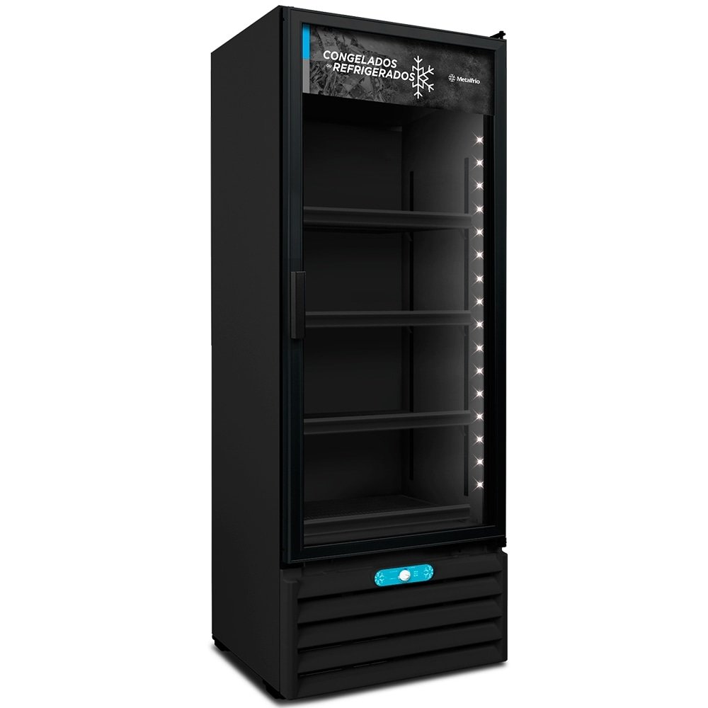 Refrigerador Vertical Metalfrio 509 Litros VF55AH - Dupla Ação, Porta de Vidro, Preto, 110V
