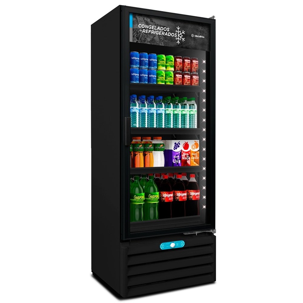 Refrigerador Vertical Metalfrio 509 Litros VF55AH - Dupla Ação, Porta de Vidro, Preto, 110V