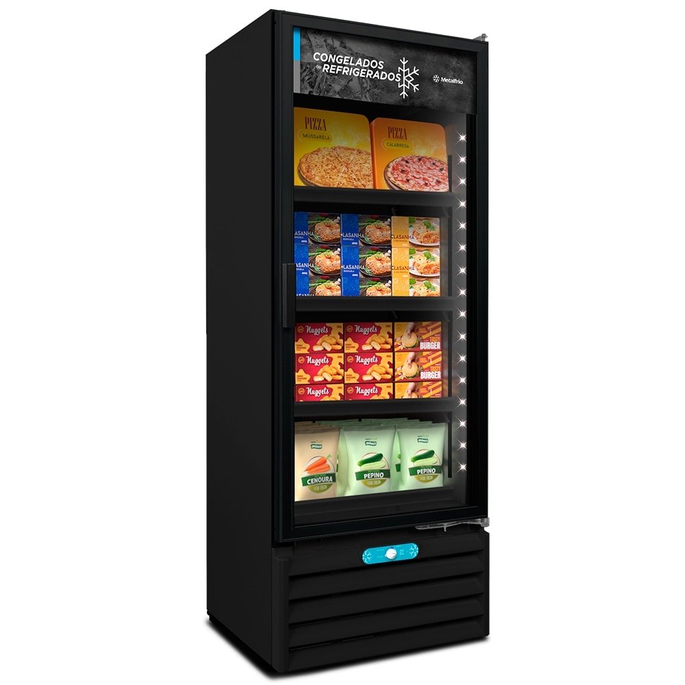 Refrigerador Vertical Metalfrio 509 Litros VF55AH - Dupla Ação, Porta de Vidro, Preto, 110V