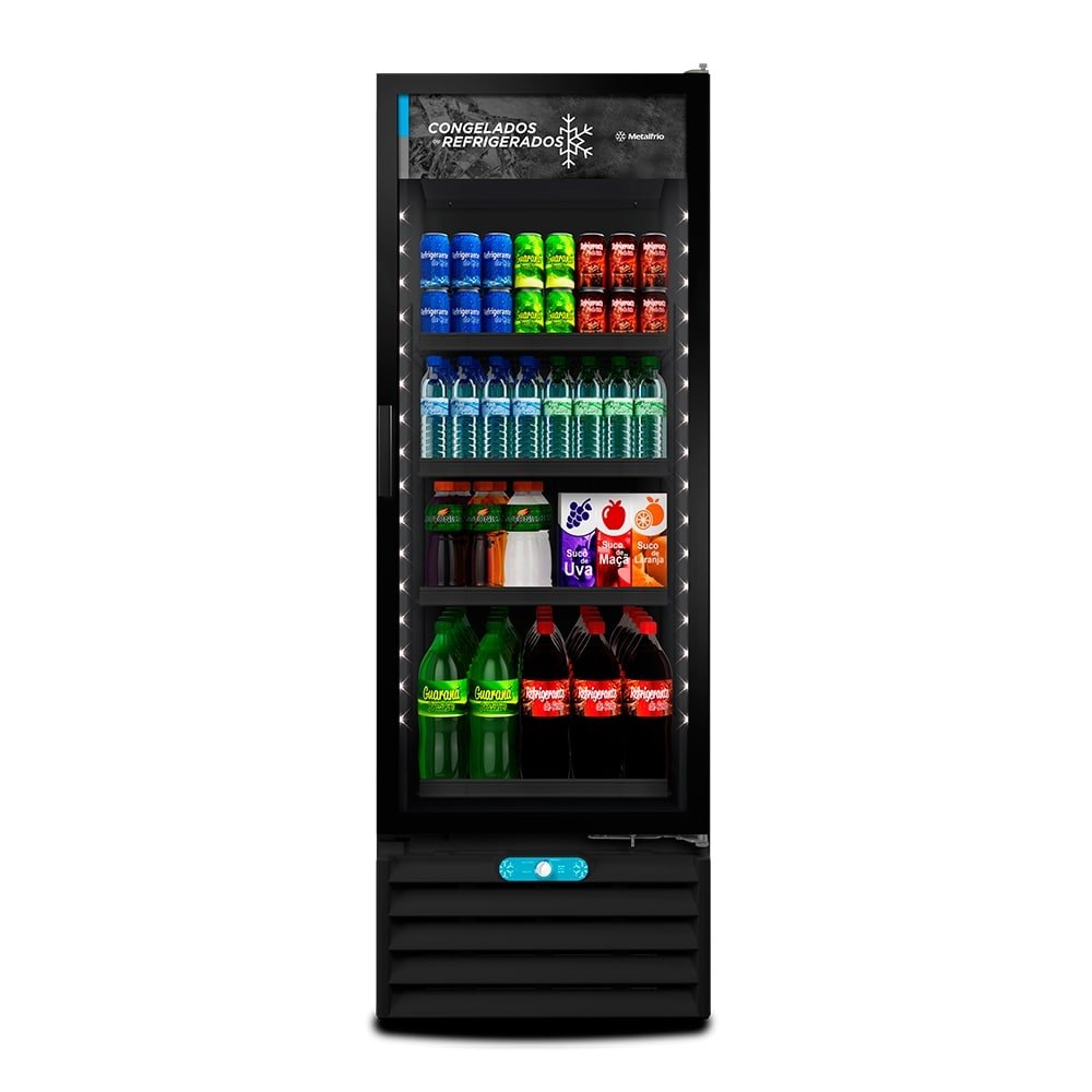 Refrigerador Vertical Metalfrio 509 Litros VF55AH - Dupla Ação, Porta de Vidro, Preto, 110V