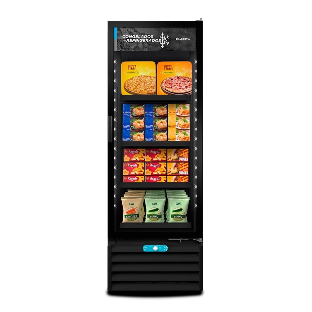 Refrigerador Vertical Metalfrio 509 Litros VF55AH - Dupla Ação, Porta de Vidro, Preto, 110V