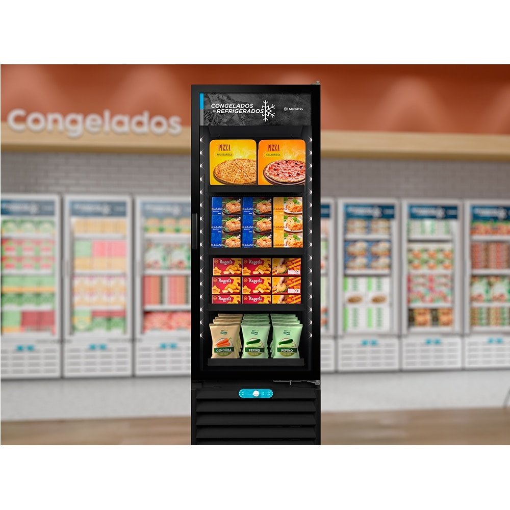 Refrigerador Vertical Metalfrio 509 Litros VF55AH - Dupla Ação, Porta de Vidro, Preto, 110V