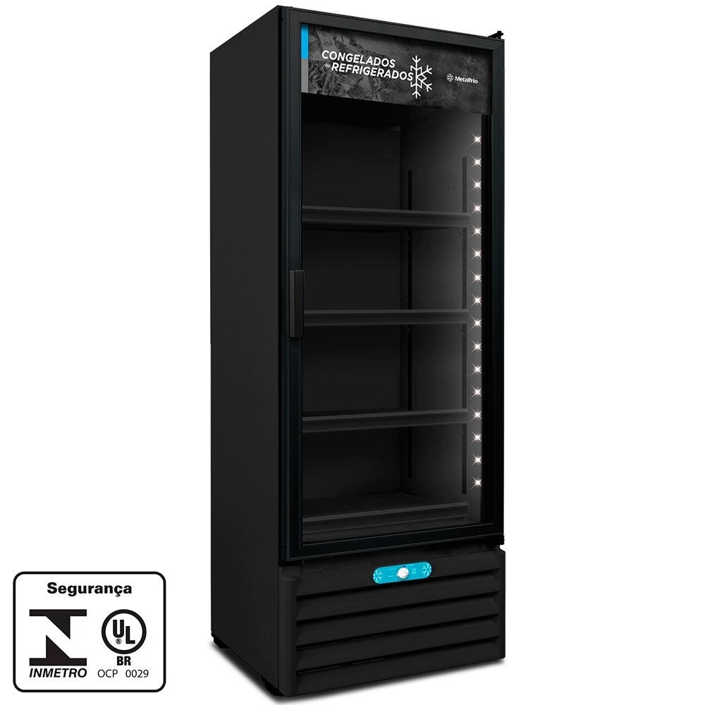 Refrigerador Vertical Metalfrio 509 Litros VF55AH - Dupla Ação, Porta de Vidro, Preto, 110V