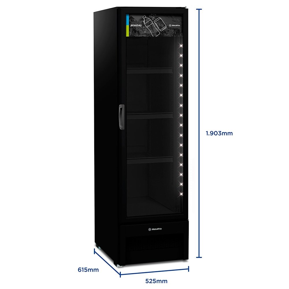 Refrigerador Vitrine Metalfrio 324 Litros VB28RH - Frost Free, Tanque Plástico, Preto, 110V