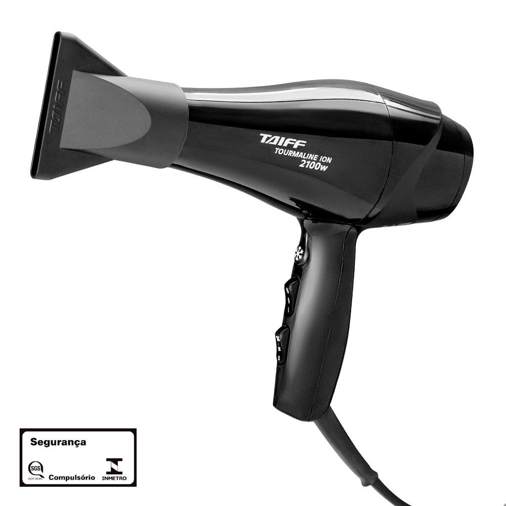 Secador de Cabelo Taiff Tourmaline Íon - 2 Velocidades, 4 Temperaturas, 2100W, Preto, 110V