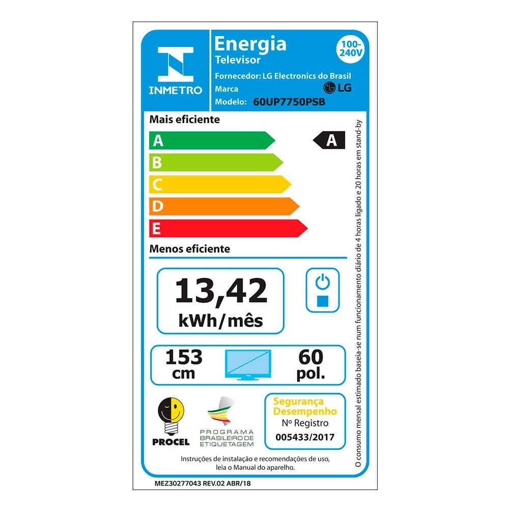 Smart TV LED 60" LG 60UP7750PSB  4K UHD com Wi-Fi, com 2 USB, 3 HDMI, ThinQ AI, Smart Magic, LG Channels, 60HZ